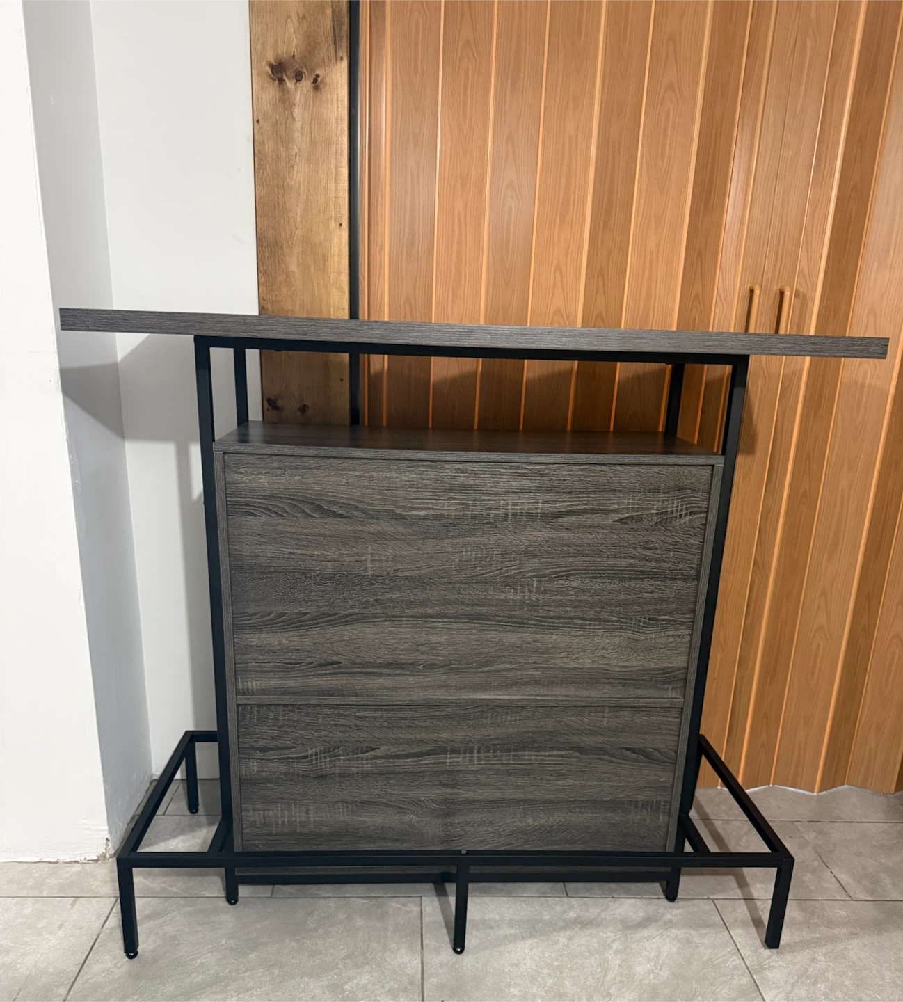 Modern Home Bar Cabinet with 2 Adjustable Gray Velvet Bar Stools - photo 4