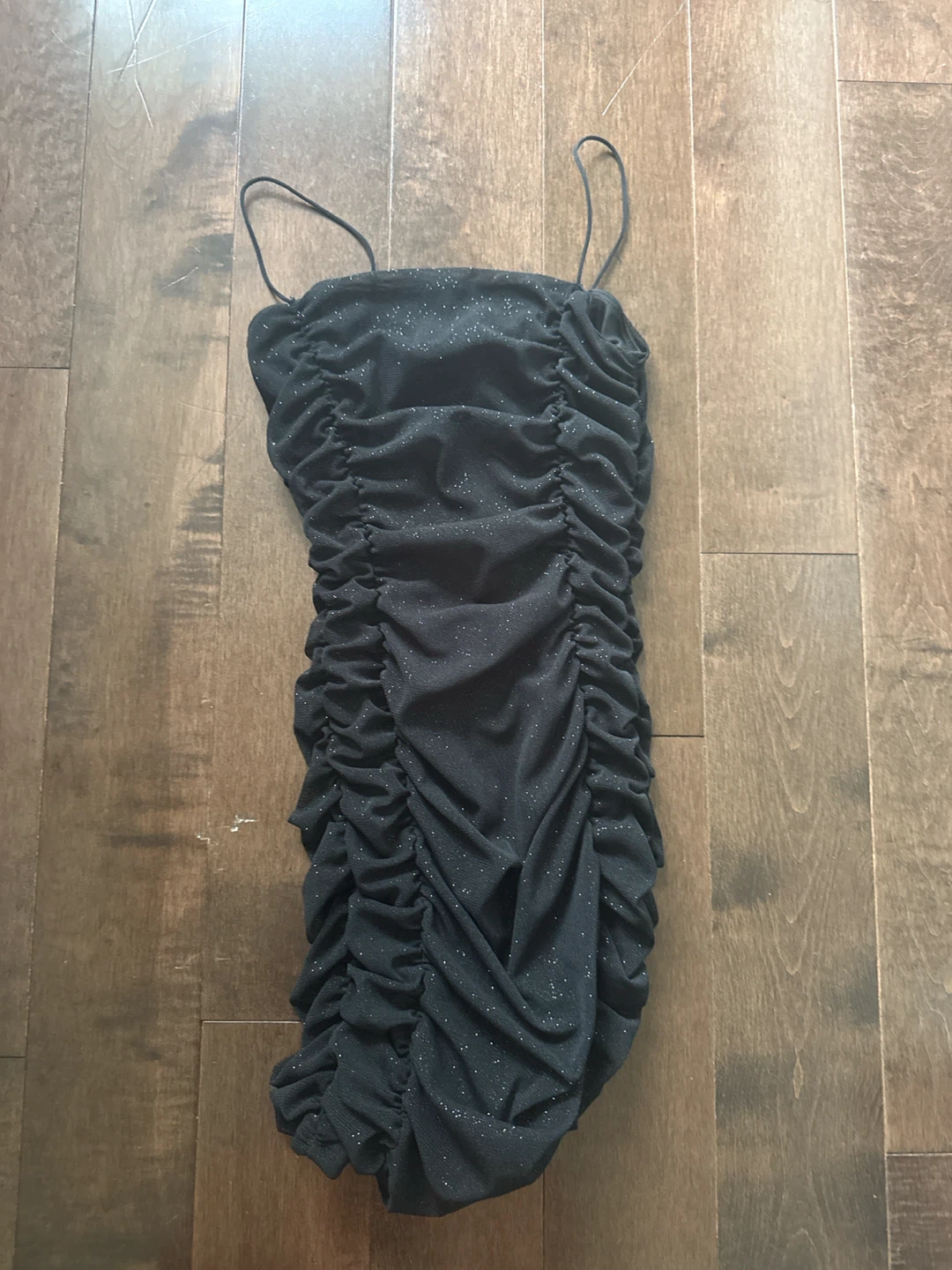 Misty Rose Black Ruched Glitter Dress