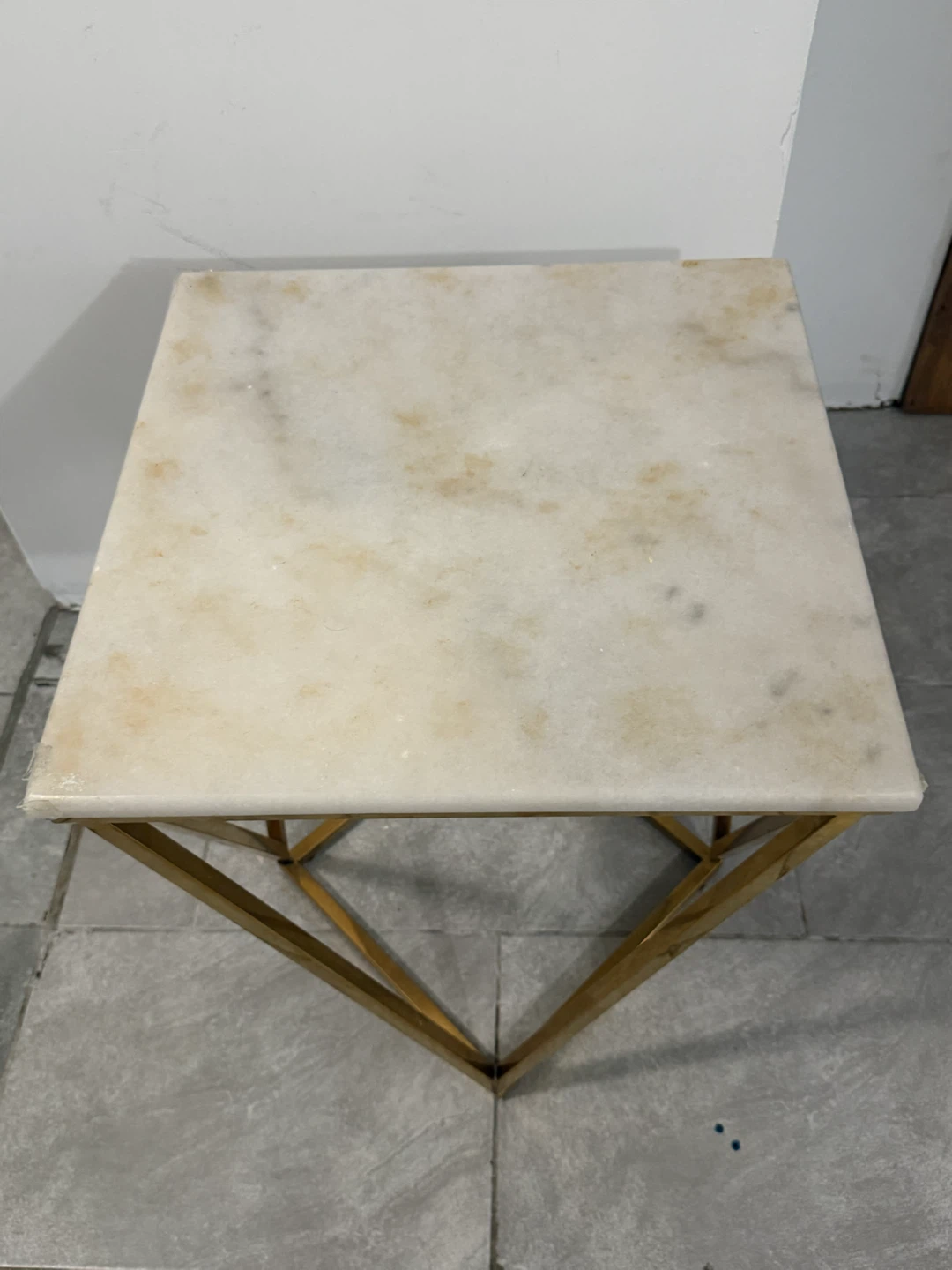 Modern Gold Accent Table with Real Marble Top