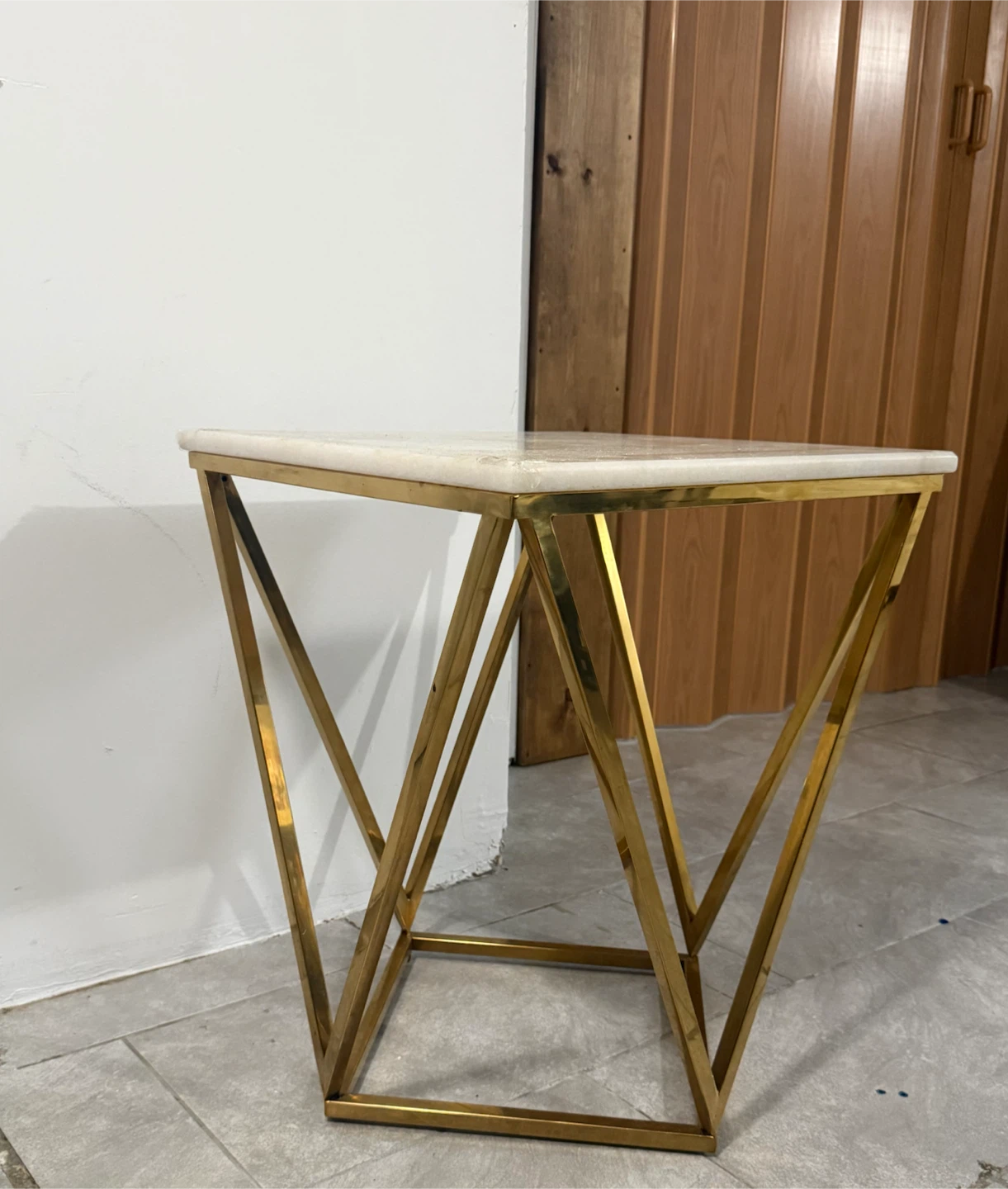 Modern Gold Accent Table with Real Marble Top - photo 2