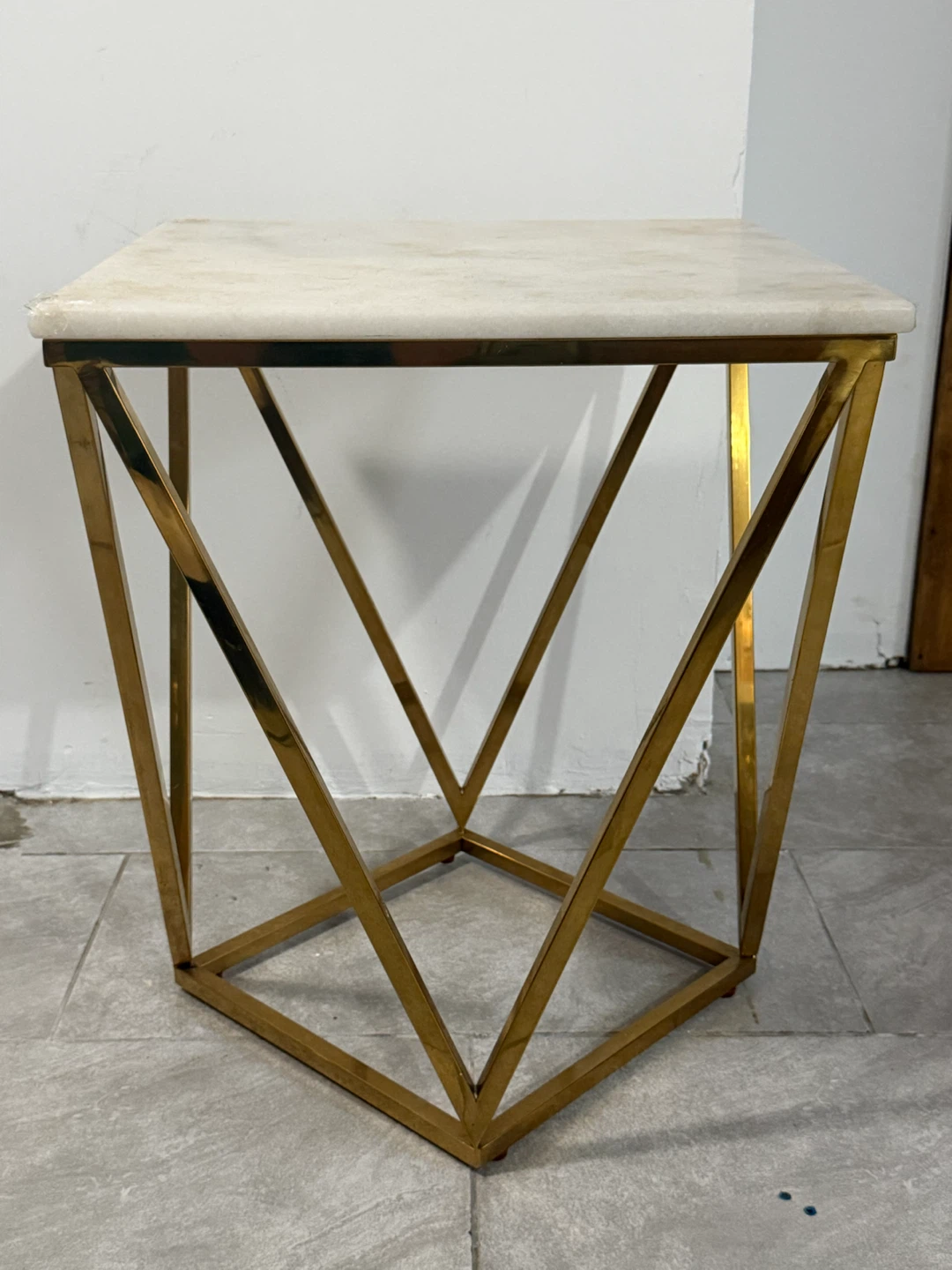 Modern Gold Accent Table with Real Marble Top - photo 3