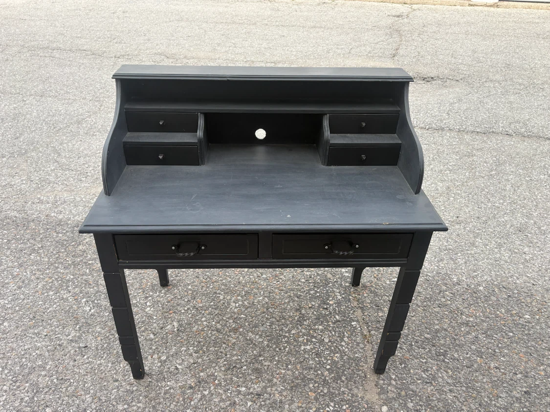 Free delivery used Black Writing Desk with Drawers - photo 2