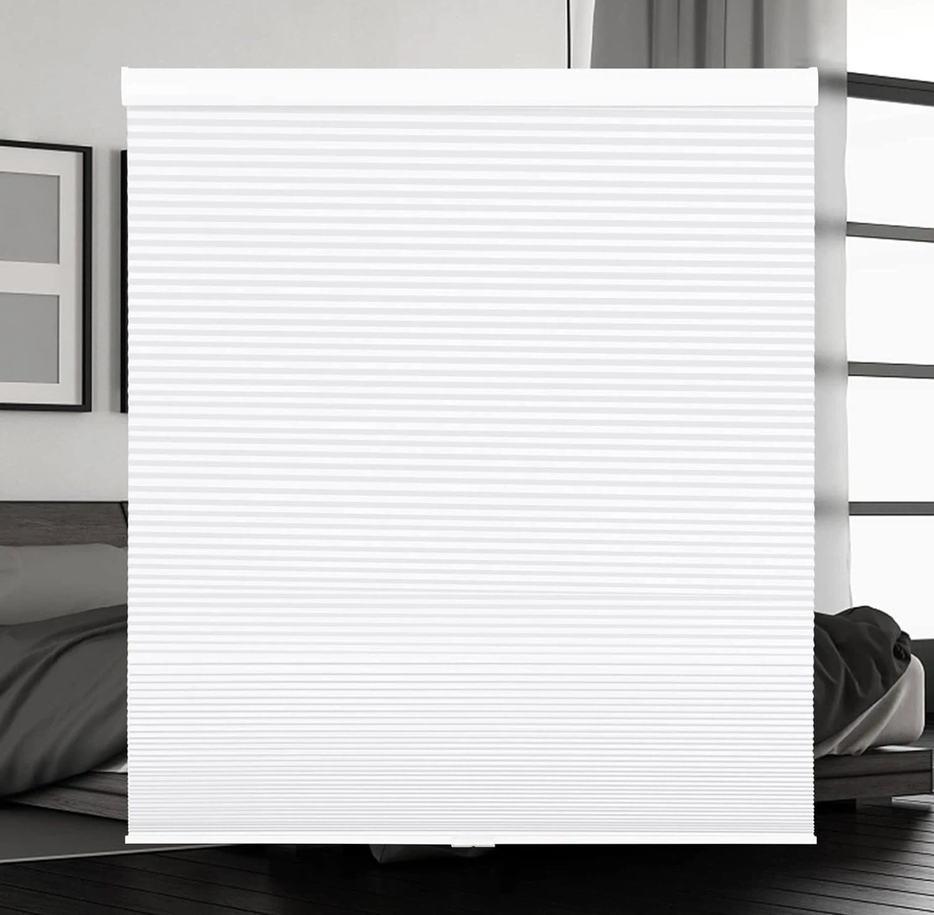 New in Box Cordless Cellular Blinds, Grey/White, 34" W x 64"