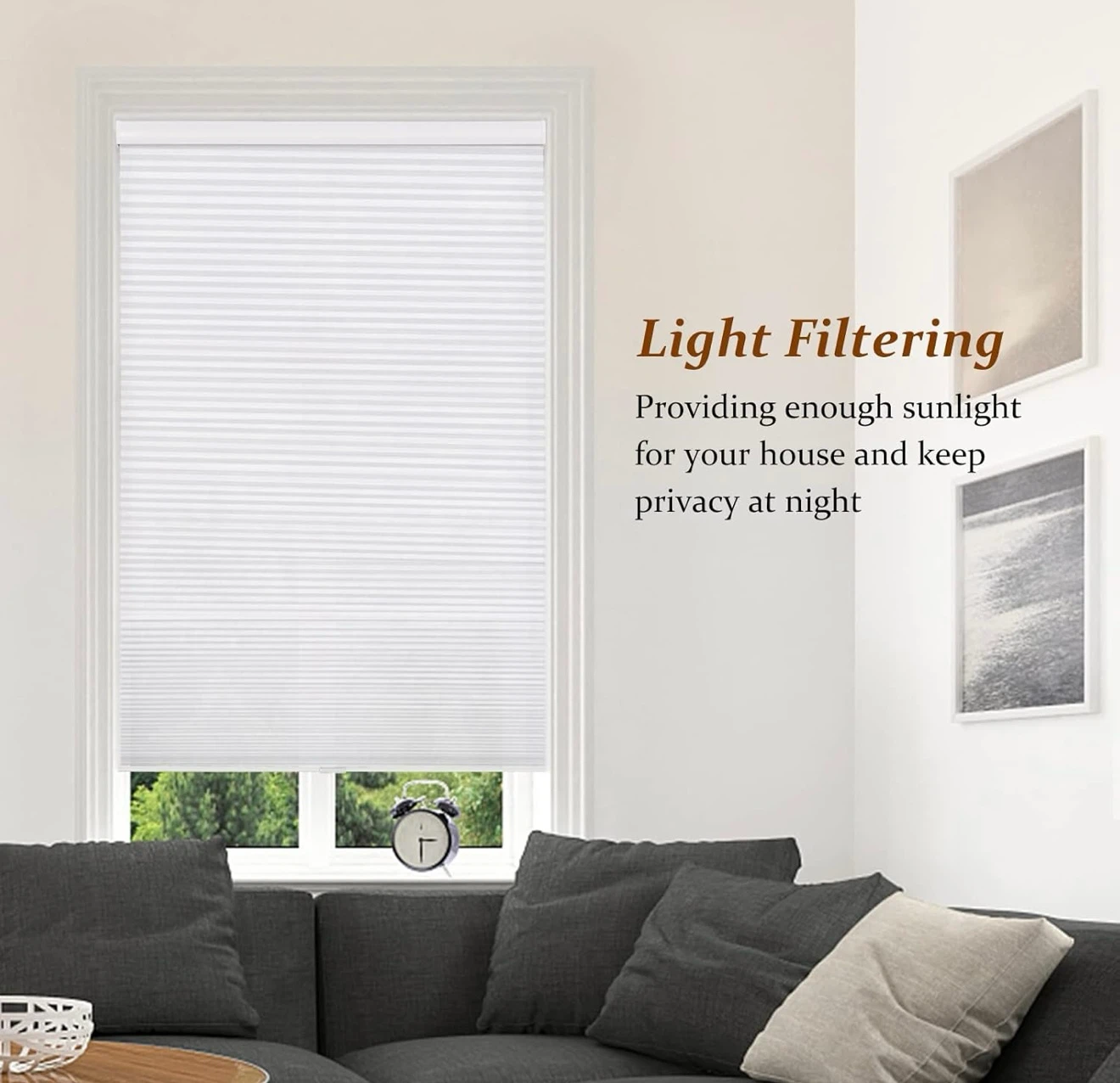 New in Box Cordless Cellular Blinds, Grey/White, 34" W x 64" - photo 4