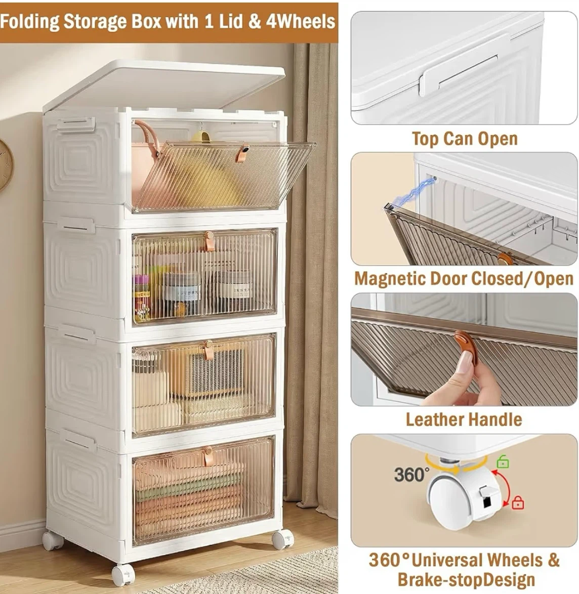 New in Box Folding Storage Bins with Lids 4-Pack - photo 3