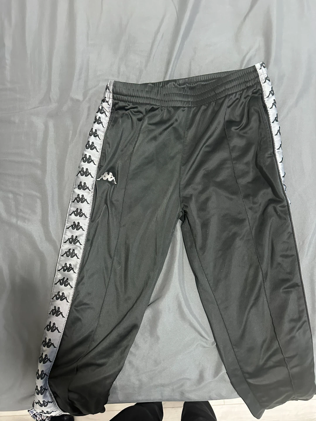 Kappa Track Pants Black Logo Stripe Size Large