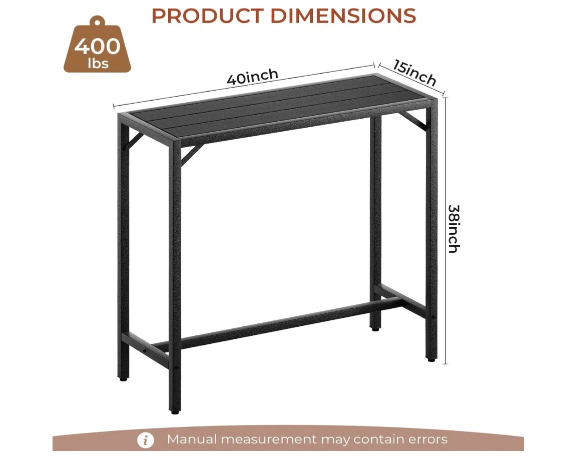 New in Box Outdoor Bar Table 47" Wide, Black, Table Only - photo 2
