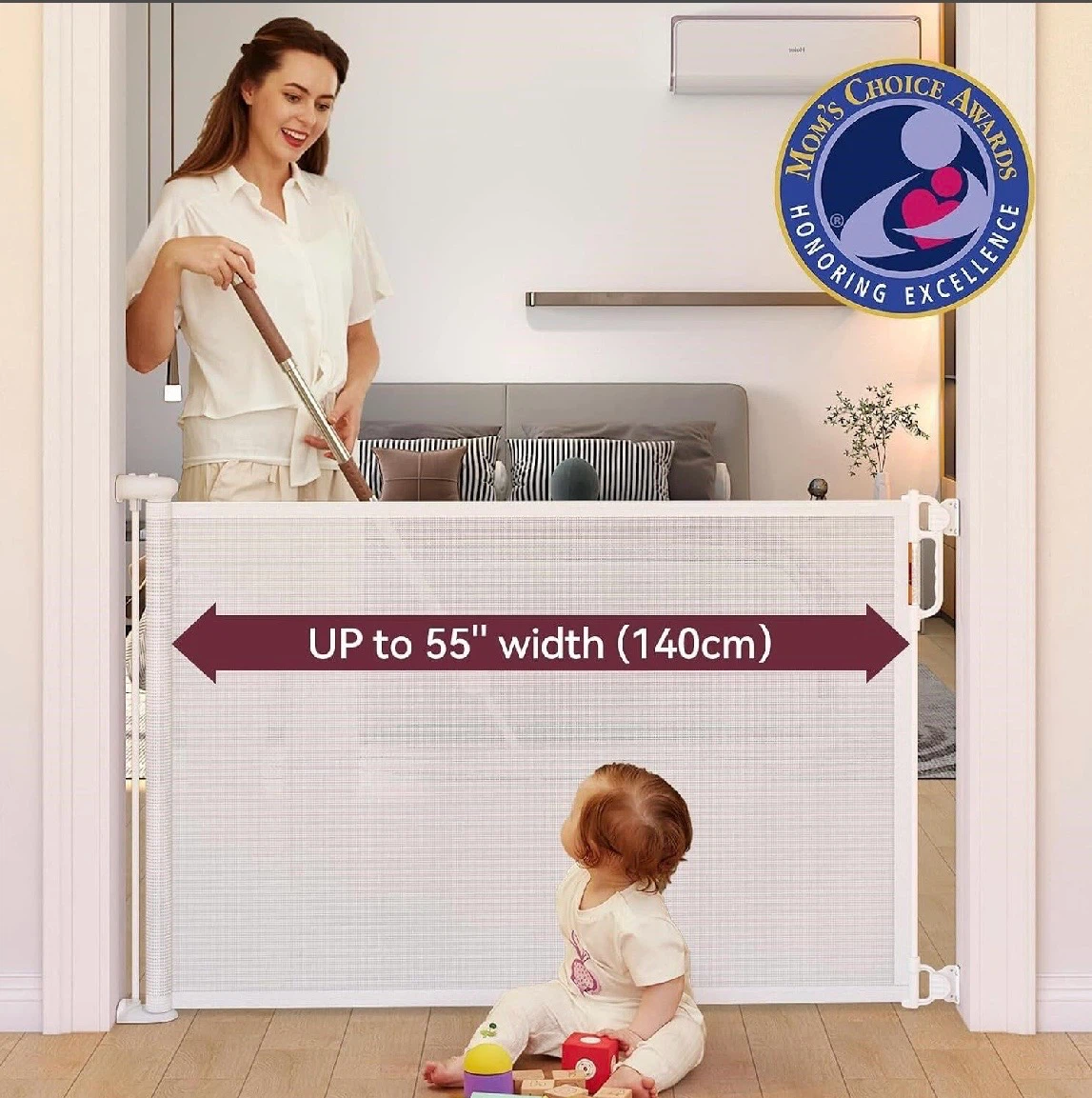 New Open Box Momcozy Mesh Baby/Dog Gate, 33" Tall, White - photo 2