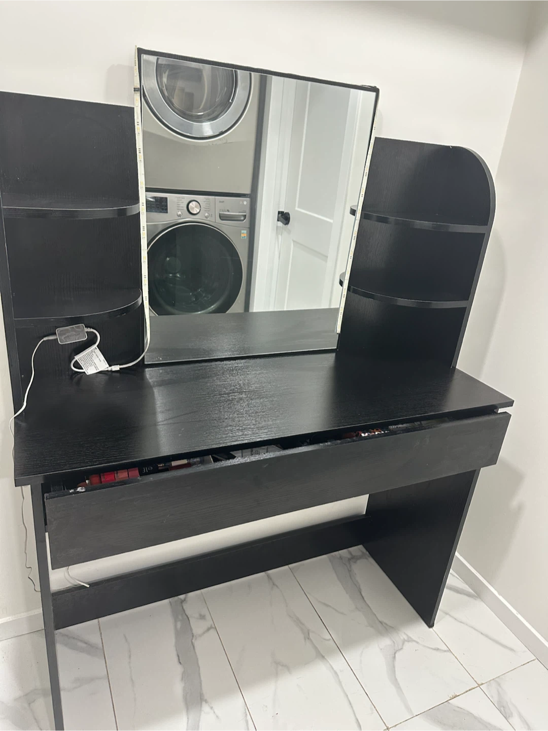 Black Vanity Desk with Mirror and LED Lights - photo 2