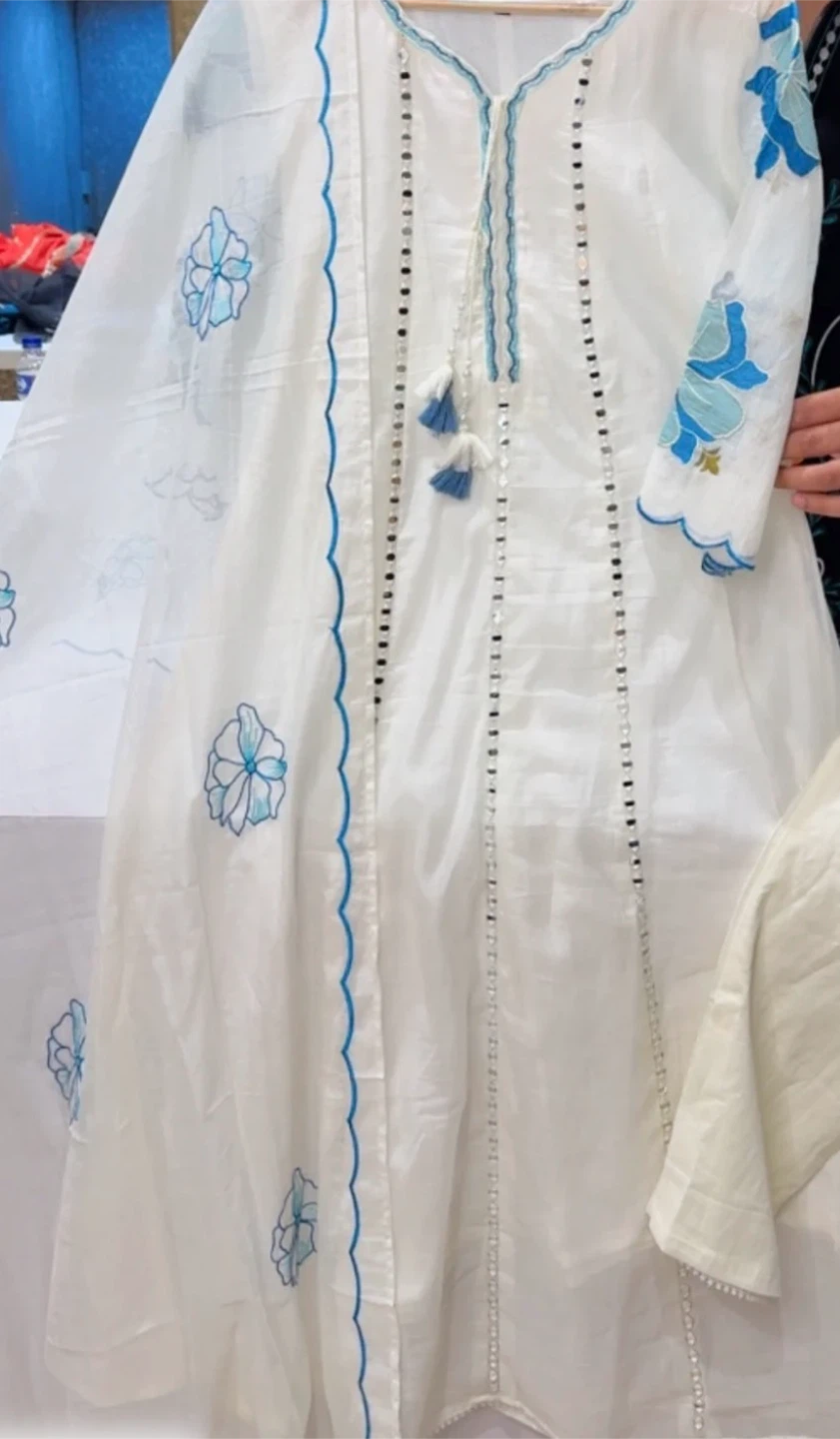 Moon White Suit With Beautiful Mirror & Embroidery