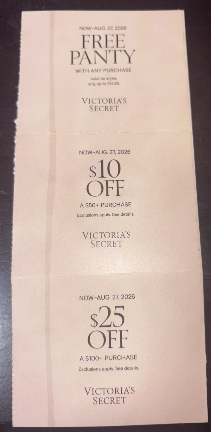 Victoria's Secret Coupons - Free Panty, $10 Off, $25 Off