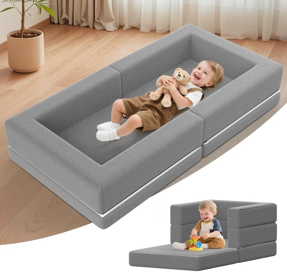 Factory Sealed 3-in-1 Foldable Toddler Travel Bed (Grey)