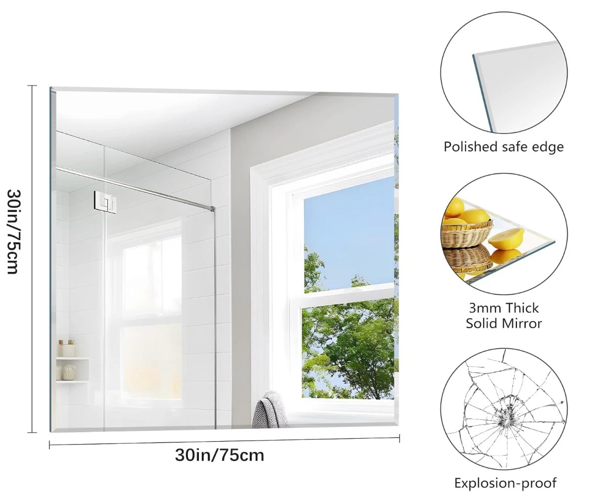 New in Box Frameless Mirror 30x30 Beveled Square - photo 2