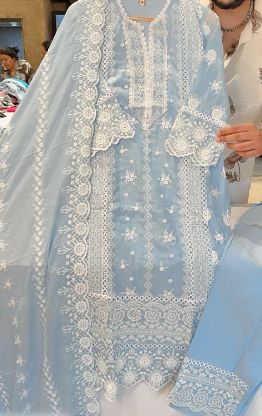 Light Blue Embroidered 3-Piece Suit