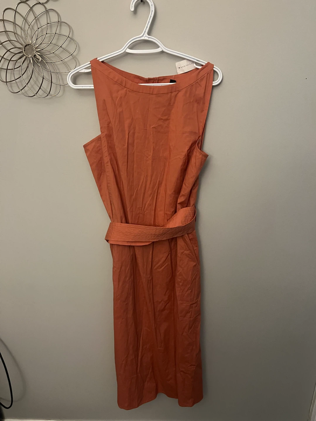 Sleeveless Midi Dress with Belt - Orange