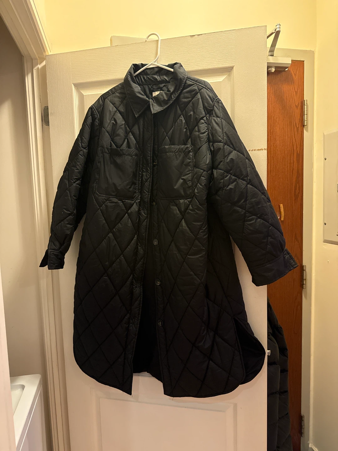 Black Quilted Button-Up Long Jacket