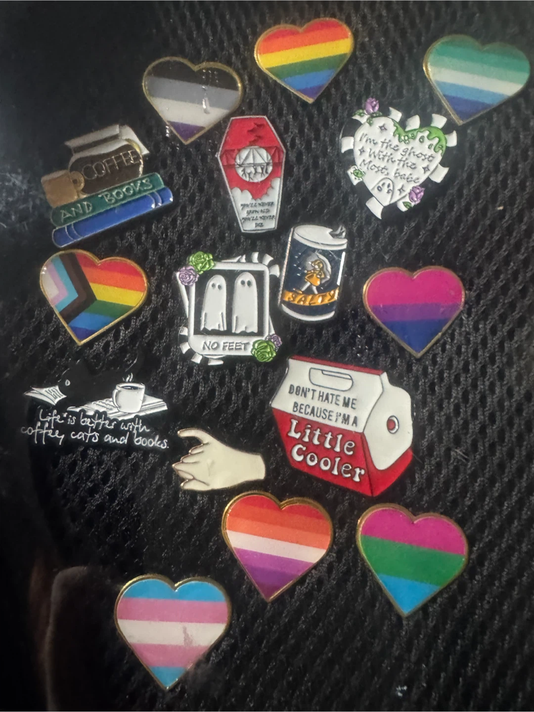 Coffin shaped backpack with an assortment of enamel pins! - photo 2