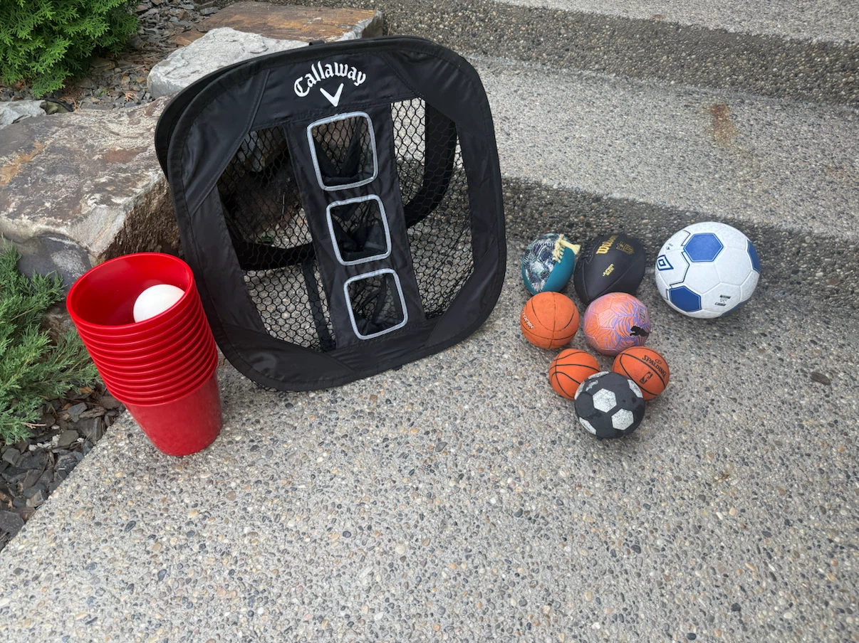 Footballs - balls  - golf chipping net - bucket pong