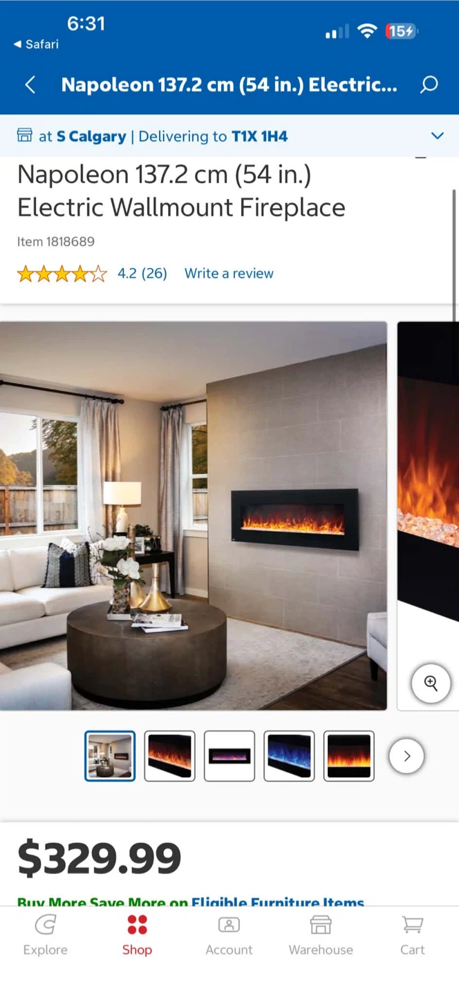 Napoleon 137.2 cm (54 in.) Electric Wallmount Fireplace
