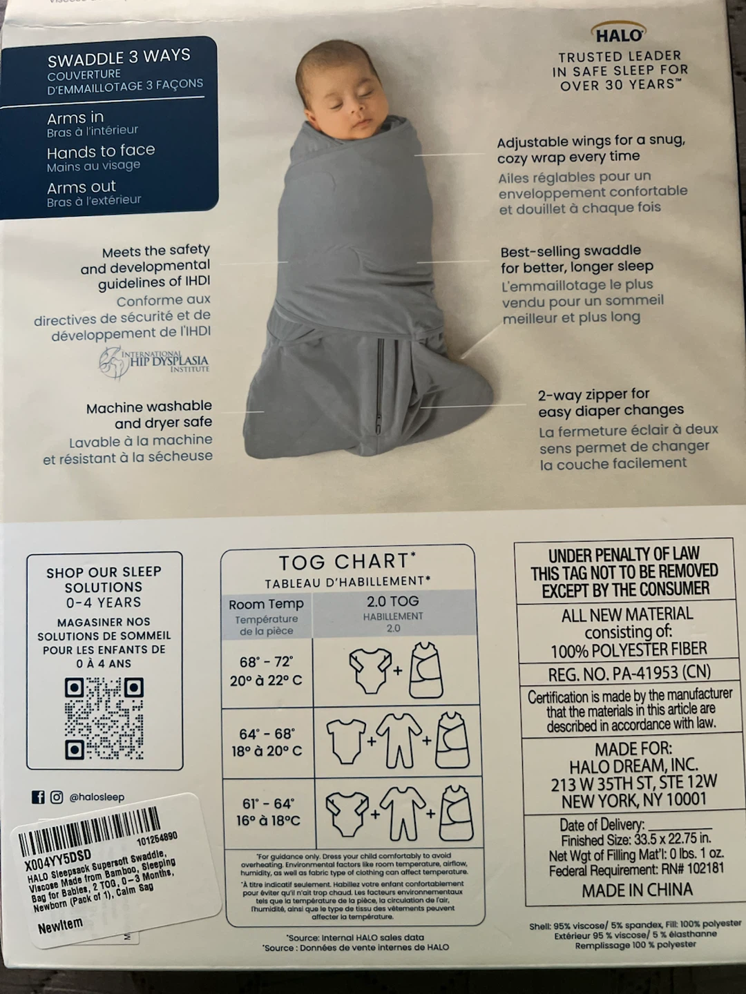 HALO SleepSack Swaddle - Bamboo Viscose - 0-3 Months - photo 2