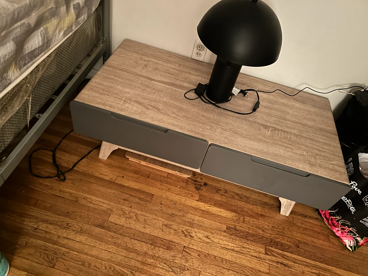 Modern Two-Drawer Nightstand with Light Wood Finish