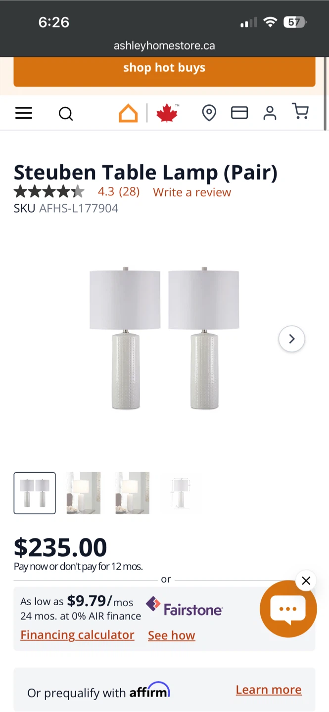 L2 Lighting White Table Lamp (Pair)