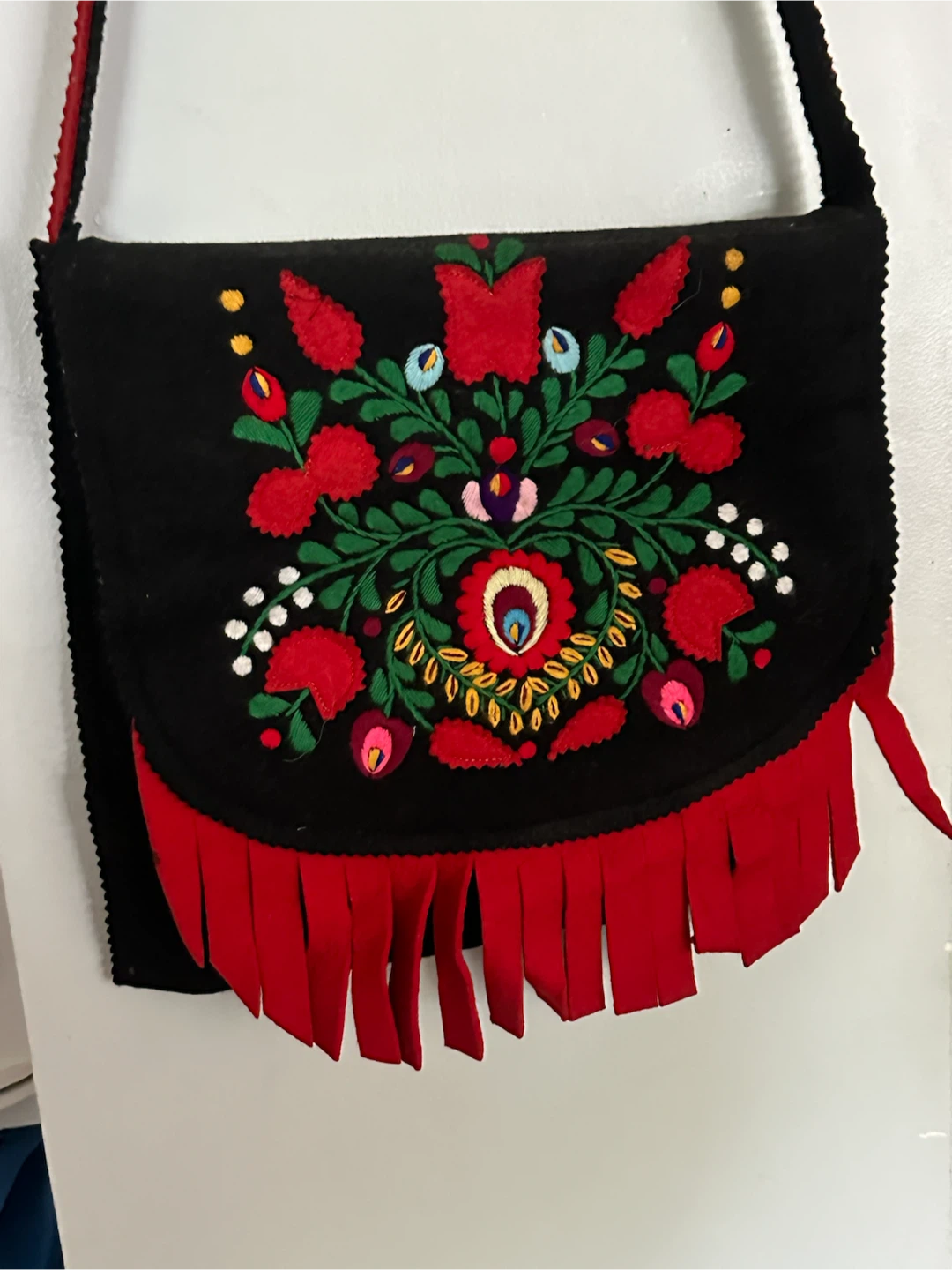 Vintage Hungarian Folk Art Bag - Felt & Red Fringe - photo 2