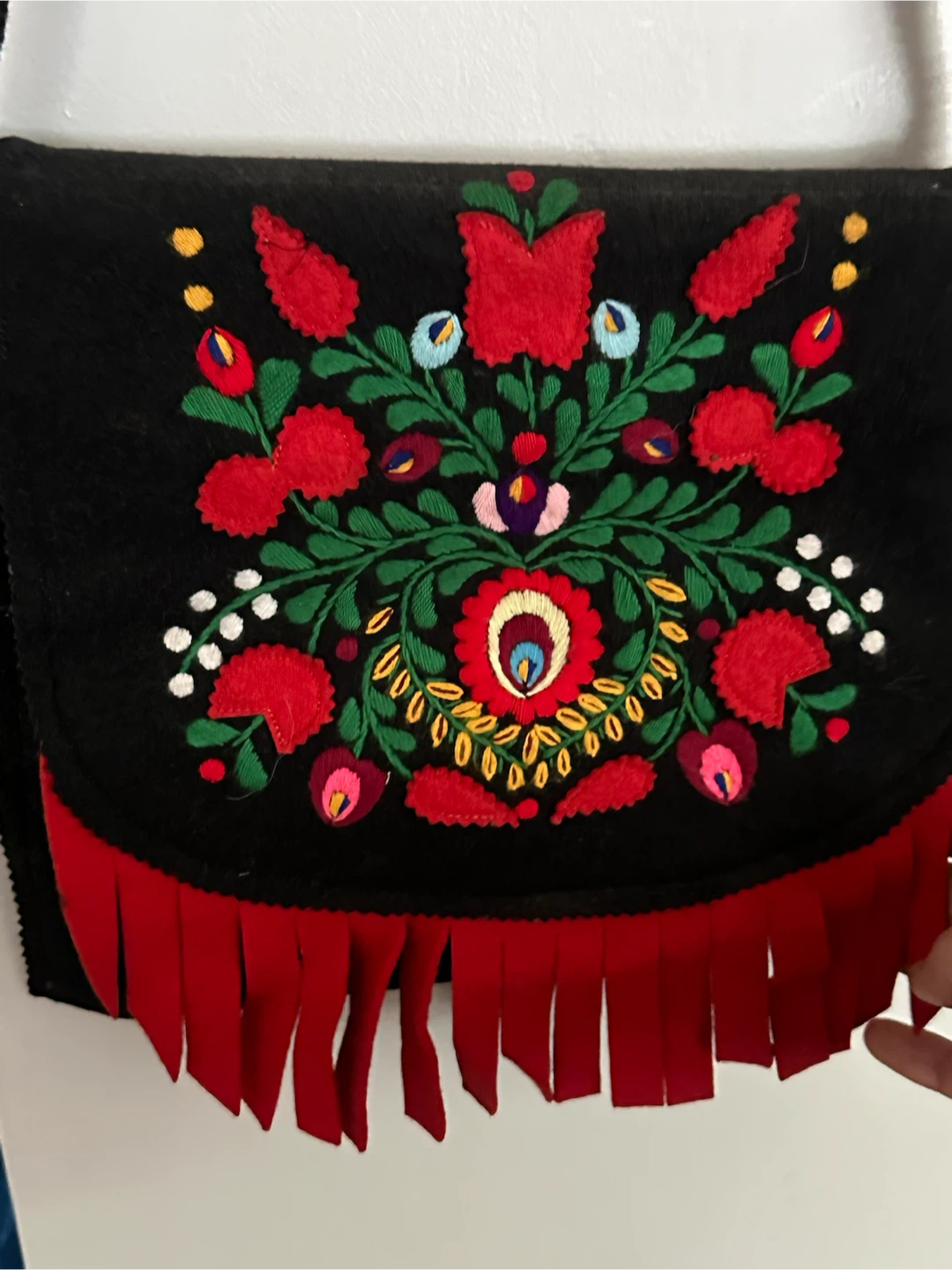 Vintage Hungarian Folk Art Bag - Felt & Red Fringe - photo 5