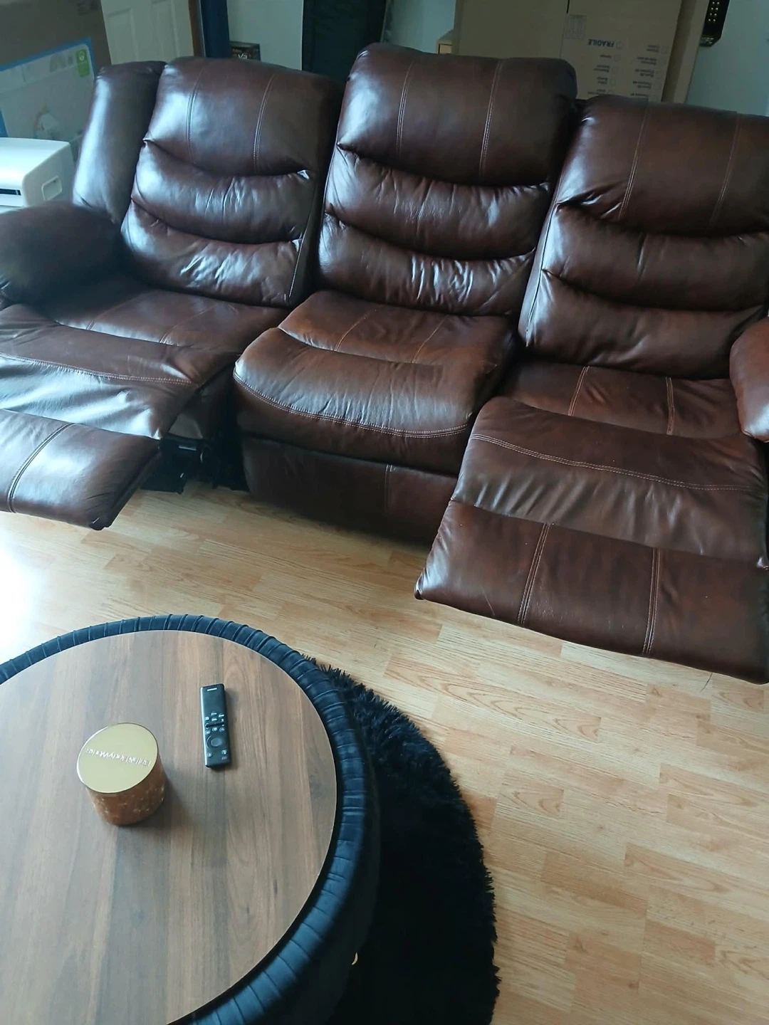 Brown Leather Reclining Sofa