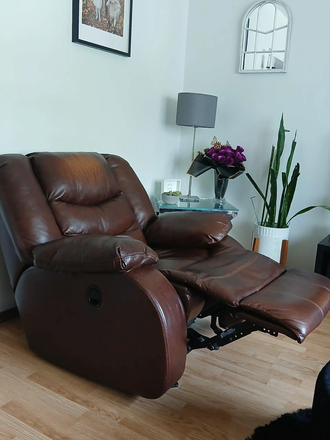 Brown Leather Reclining Sofa - photo 3