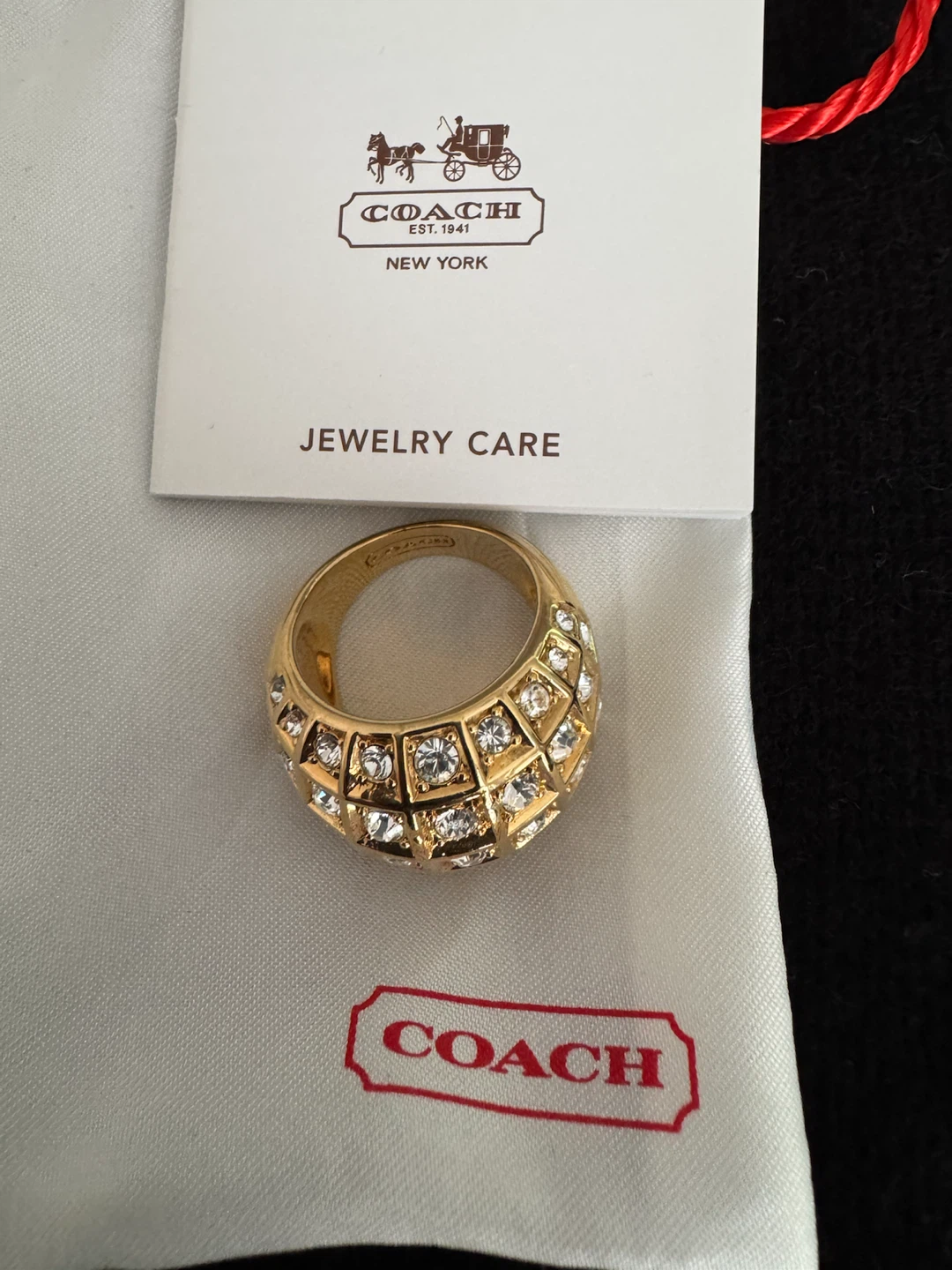 Coach Gold Tone Dome Ring with Crystals