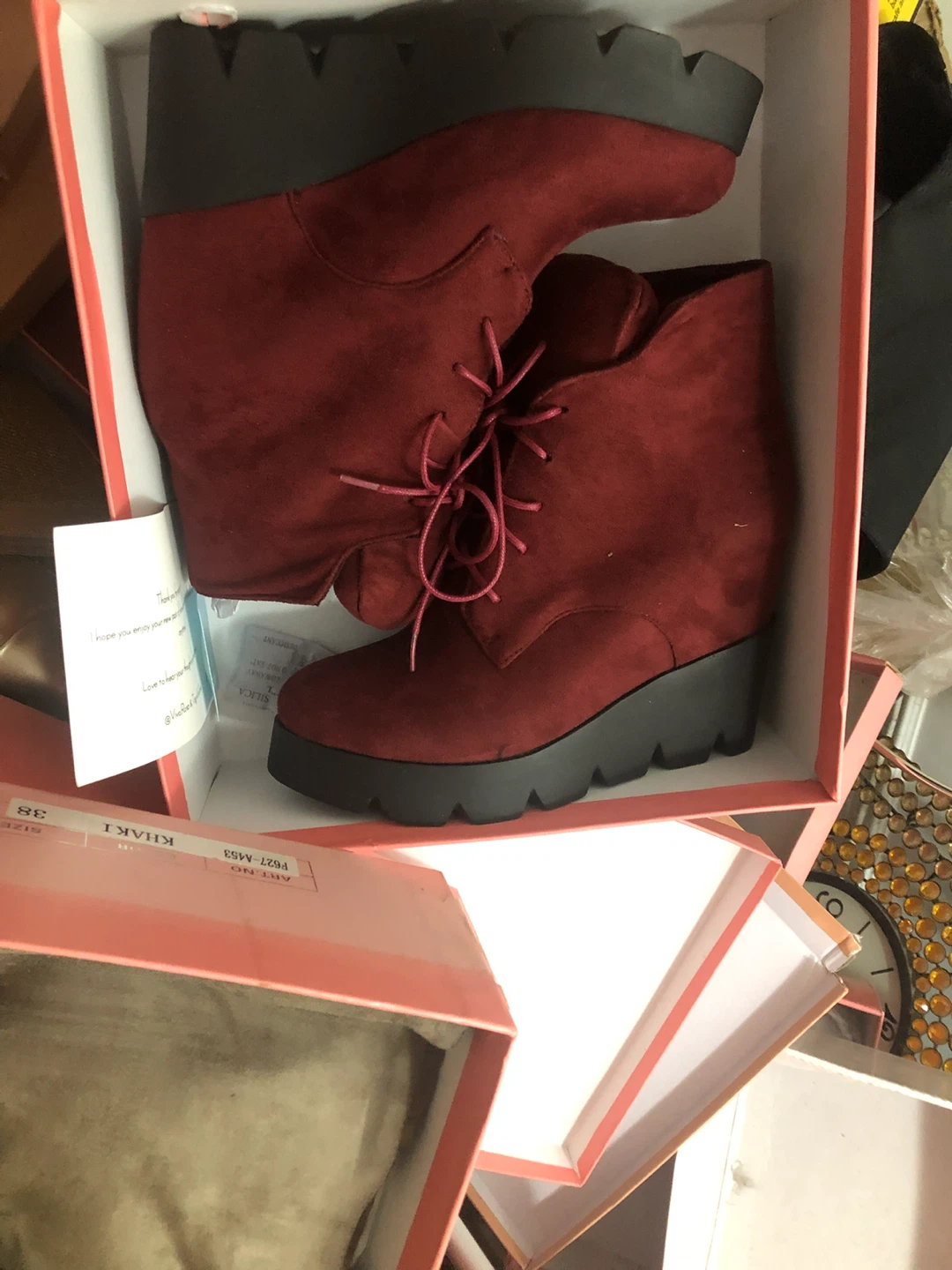 Taupe Suede Wedge Ankle Boots with Embellishments - photo 4