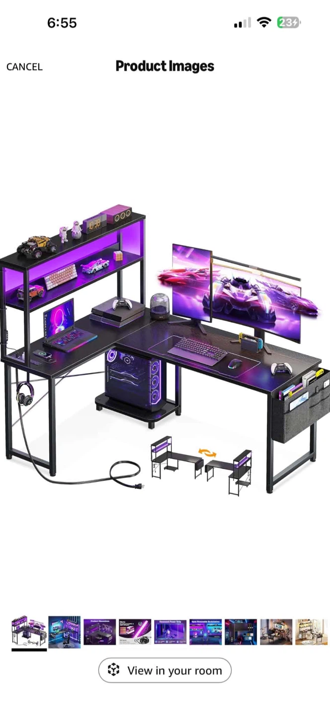Black L-Shaped Desk with Shelving Unit - photo 4