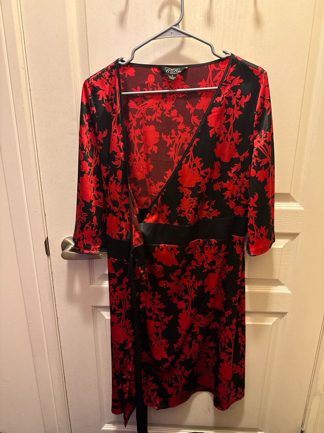 Red and Black Floral Wrap Dress