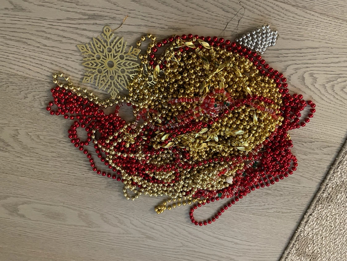 Red and Gold Beaded Garlands with Snowflake Ornament