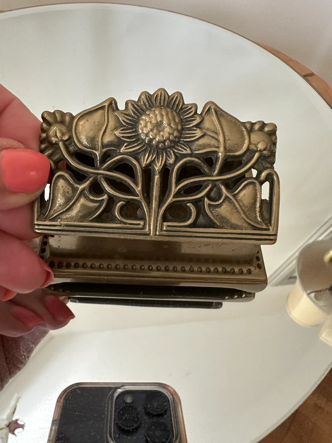 Antique Brass Decorative Hinged Box with Sunflower Design