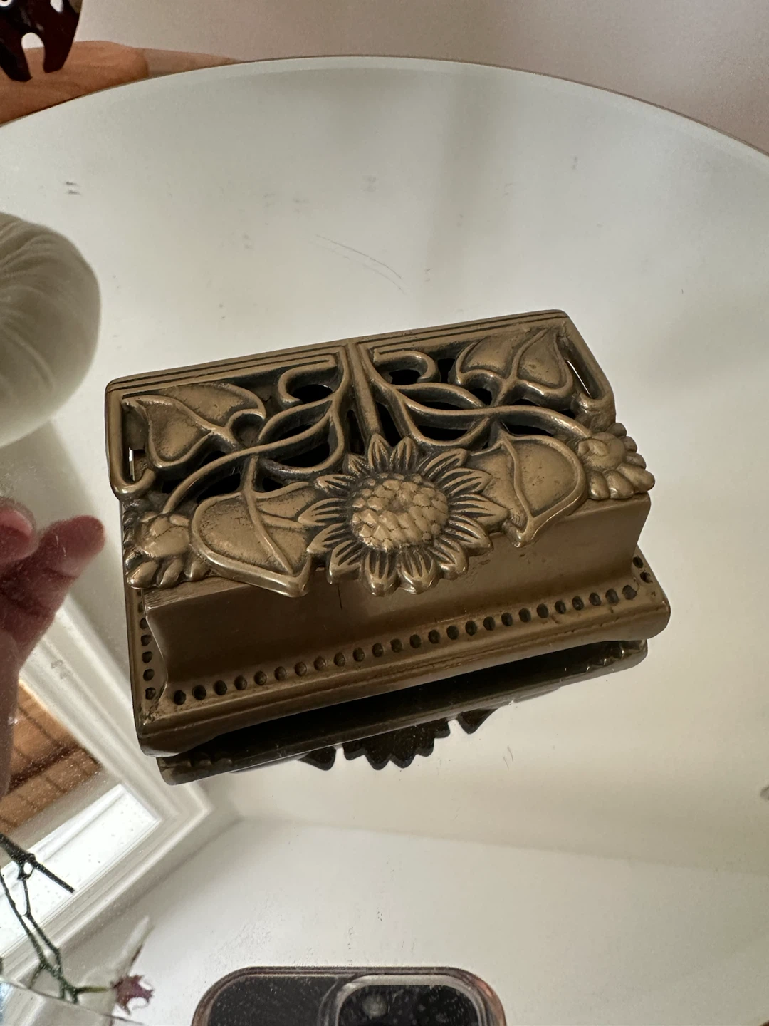 Antique Brass Decorative Hinged Box with Sunflower Design - photo 2