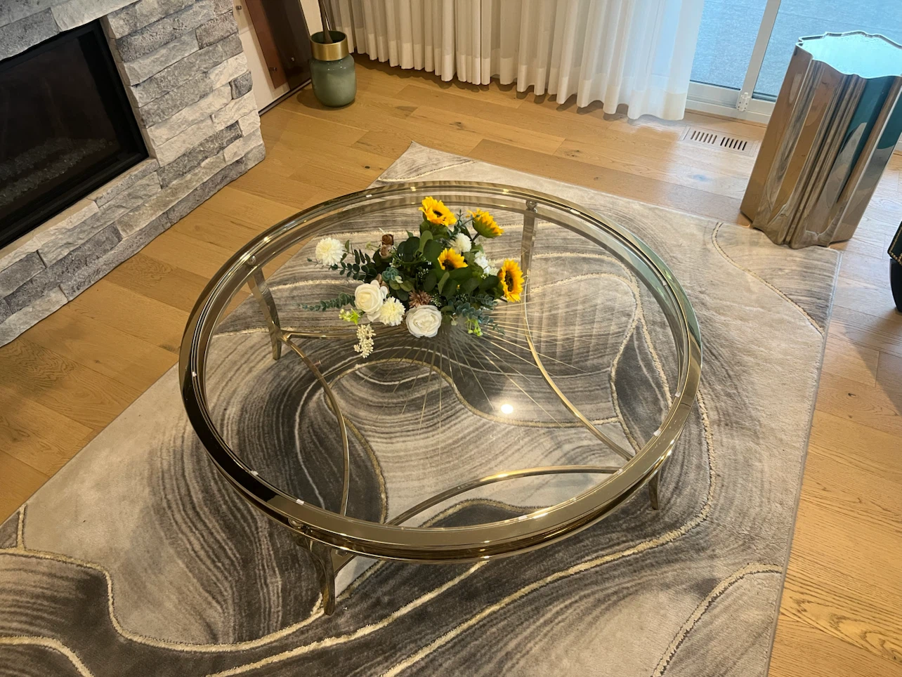 Round Glass and Gold Coffee Table