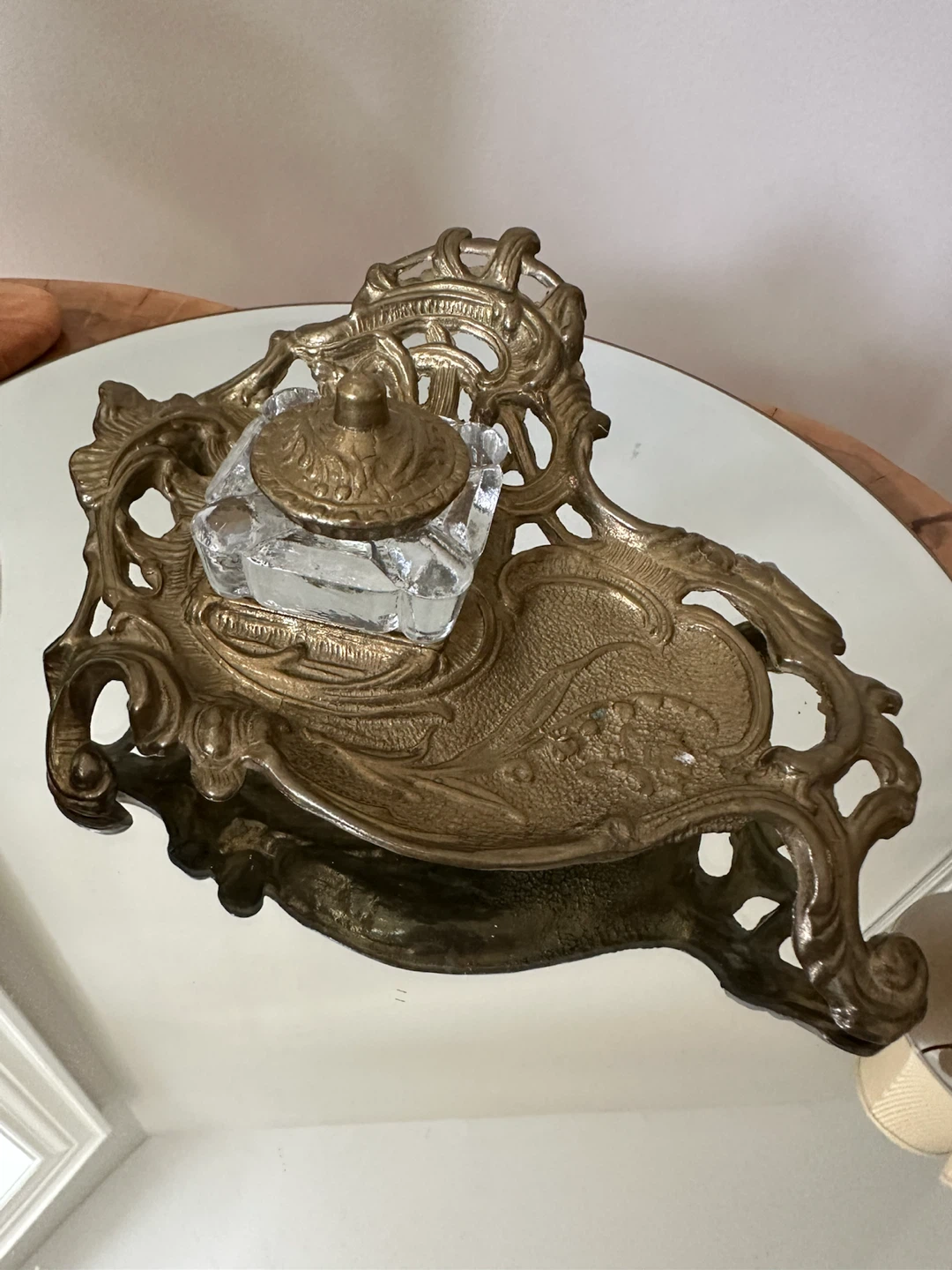 Antique Brass and Glass Inkwell Set - photo 2