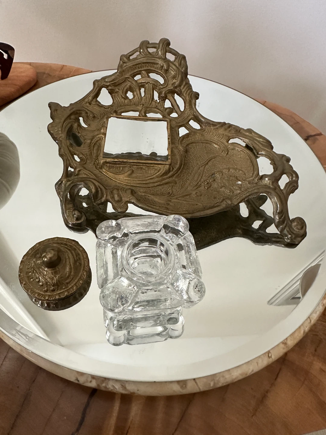 Antique Brass and Glass Inkwell Set - photo 3