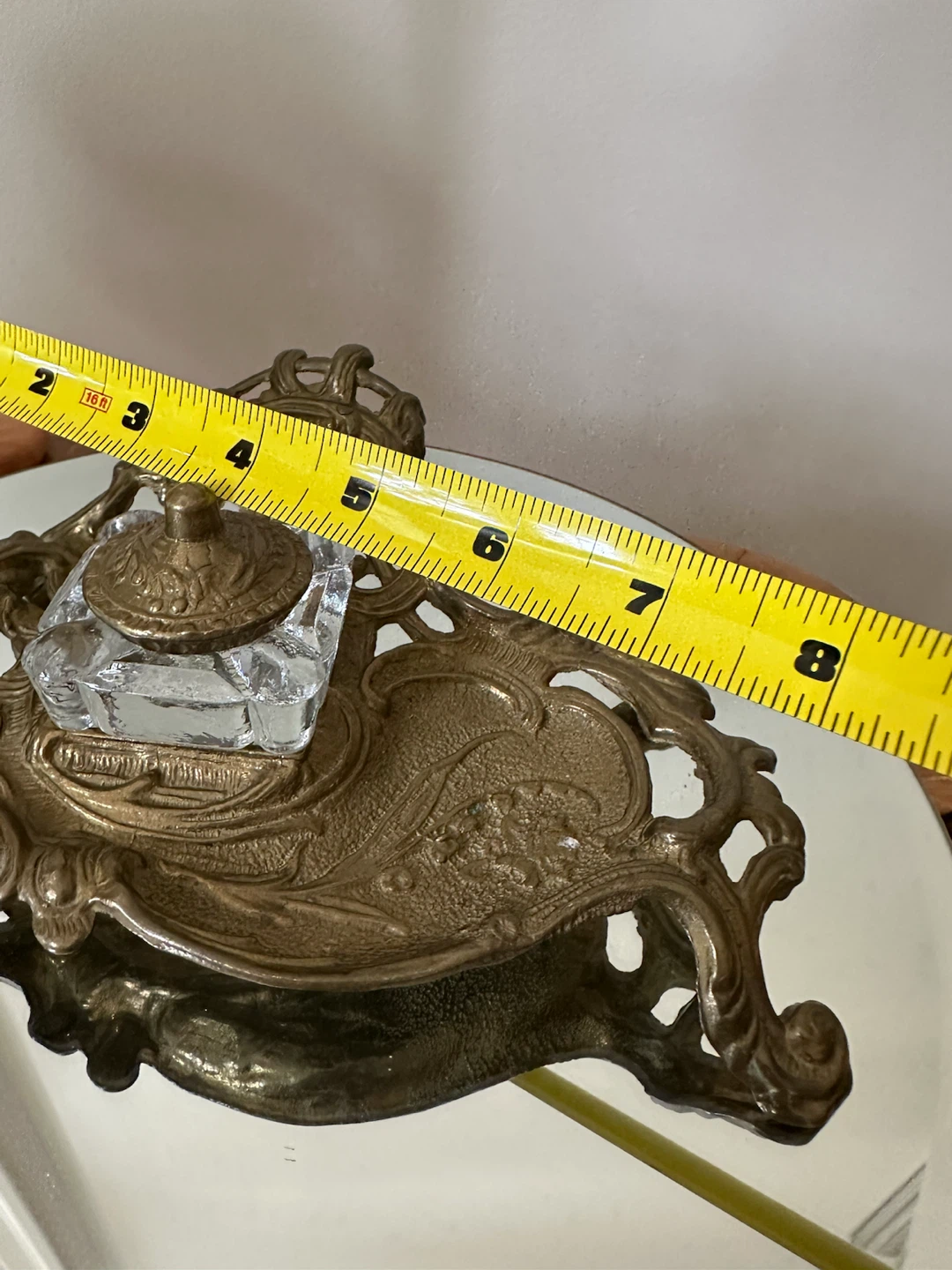 Antique Brass and Glass Inkwell Set - photo 4