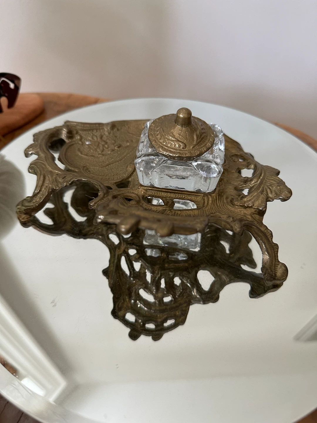 Antique Brass and Glass Inkwell Set - photo 5