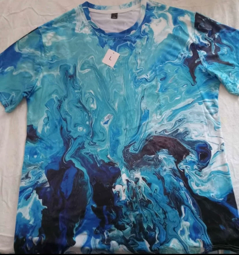 Blue and White Abstract Print T-Shirt