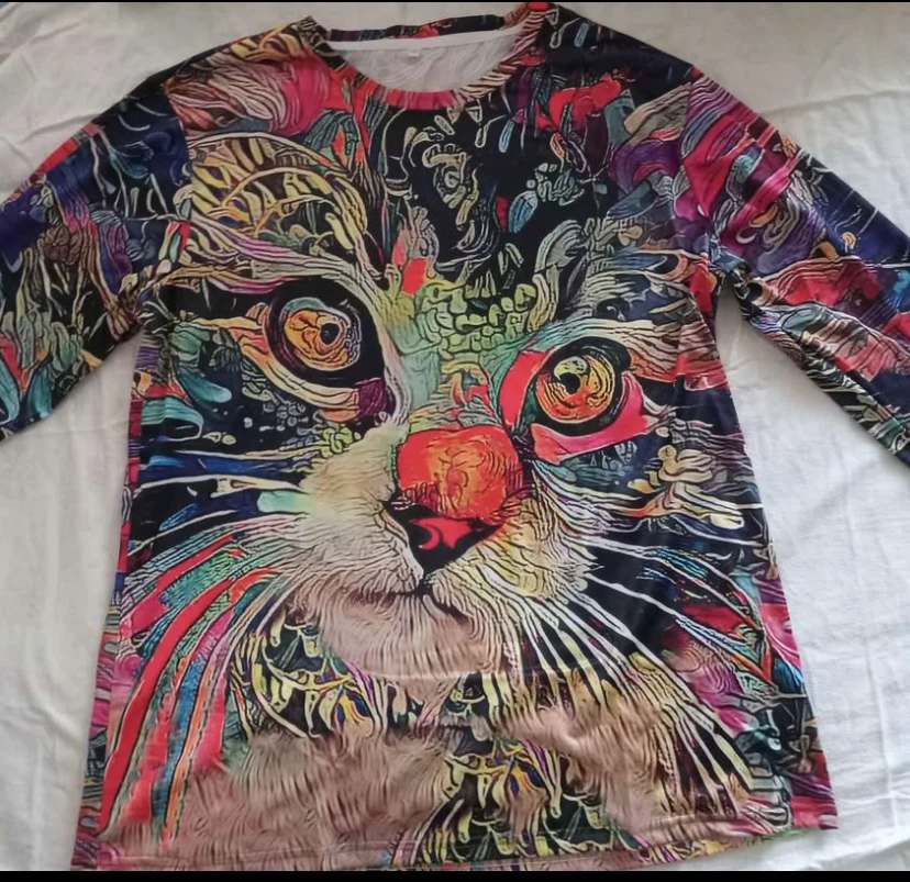 Abstract Cat Print Long Sleeve T-Shirt