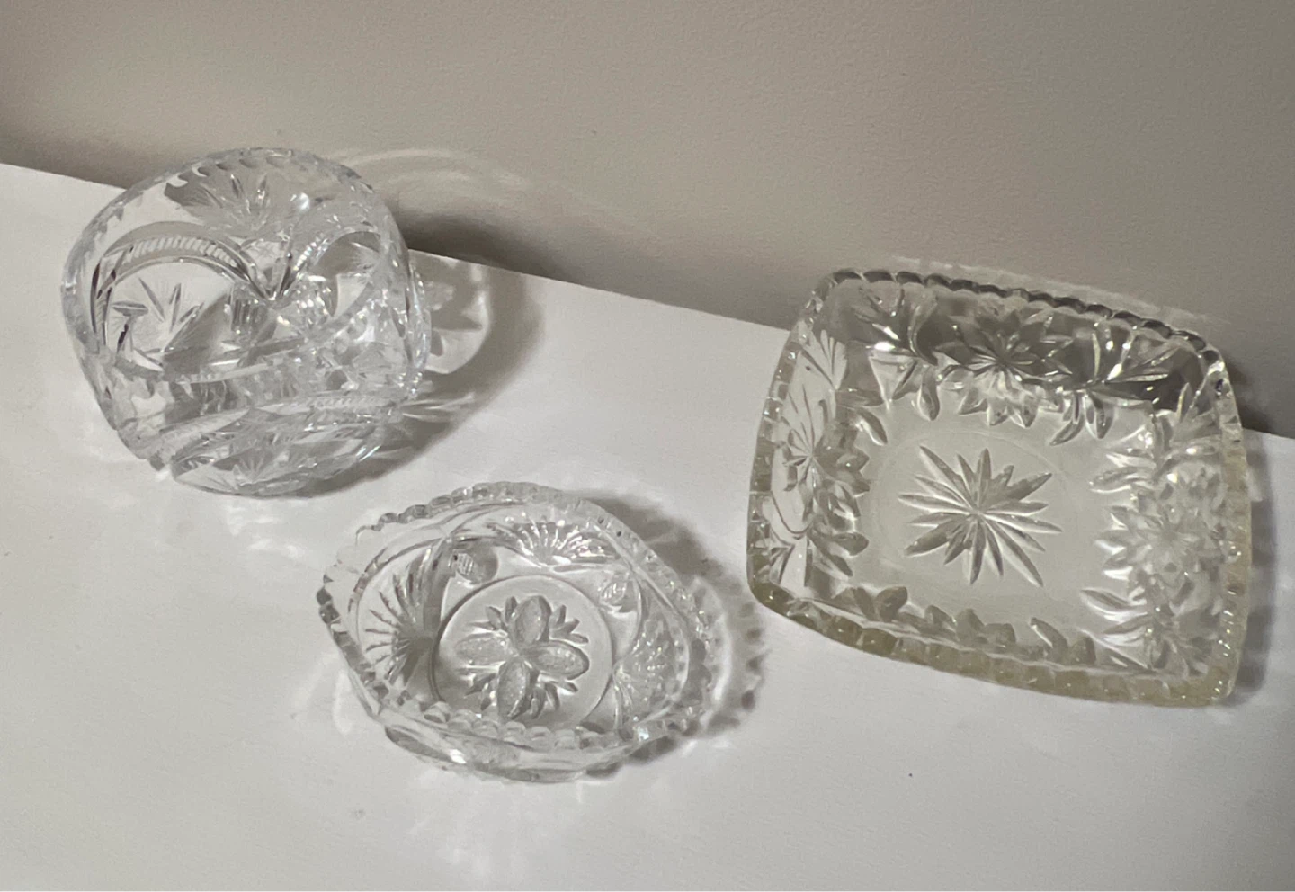 Vintage Cut Glass Trinket / Candy Dishes - Lot of 3