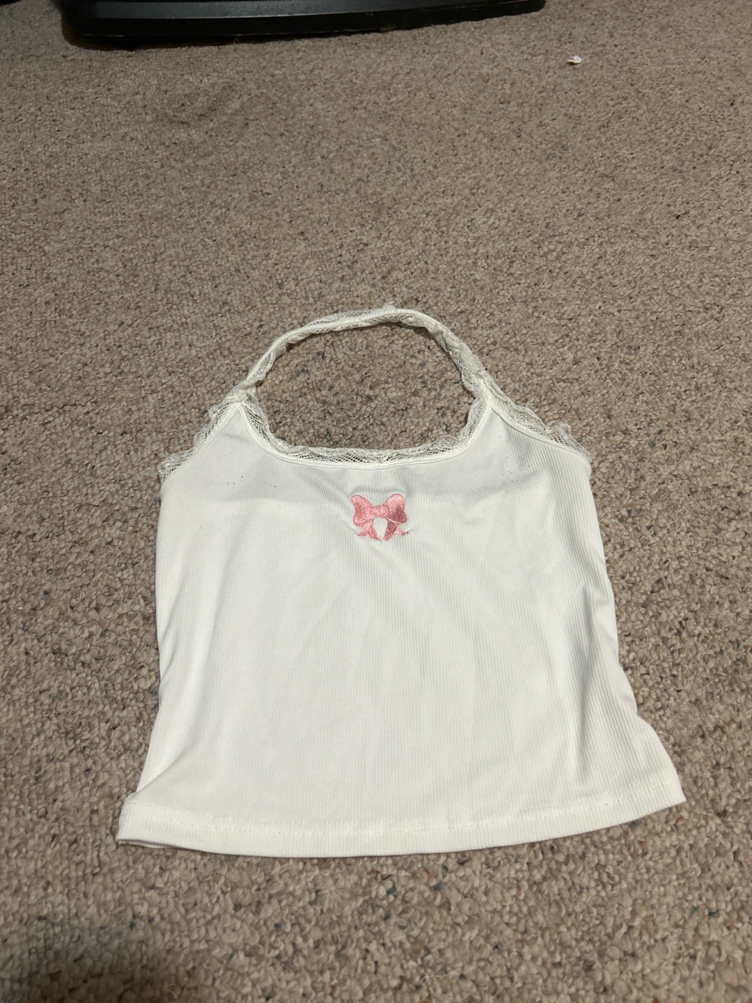White Ribbed Halter Tank Top with Pink Bow - photo 2