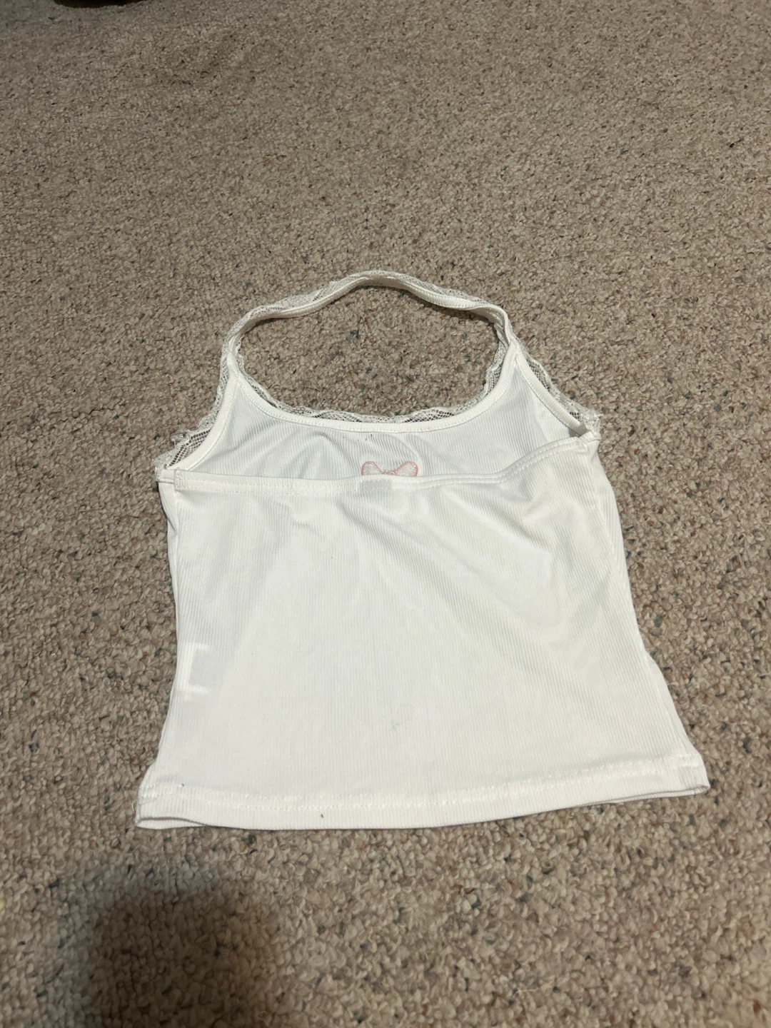White Ribbed Halter Tank Top with Pink Bow - photo 3
