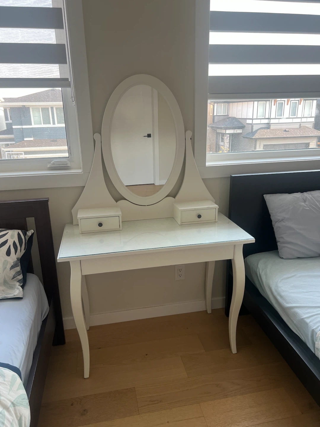 White Vanity Table with Mirror and Drawers