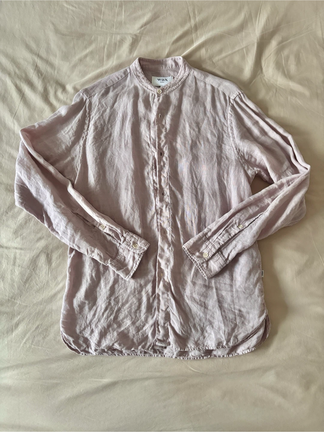 Wax London Linen Mandarin Collar Shirt in Dusty Rose - photo 2