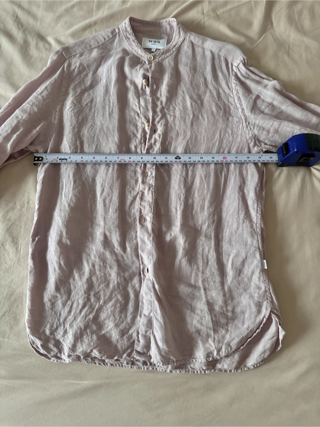 Wax London Linen Mandarin Collar Shirt in Dusty Rose - photo 5